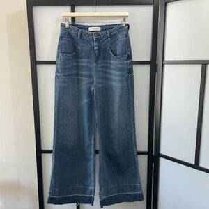 [26l] Scotch & Soda Silver Light Wash Studded Hi Rise 60’s Flare Leg Denim Jean